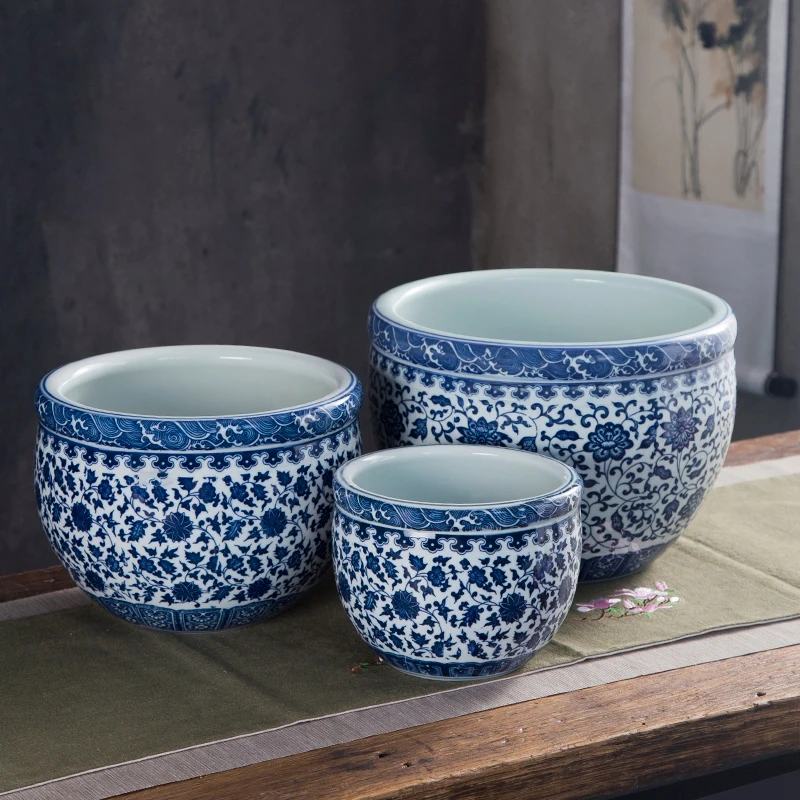 Набор из 3 предметов Античная китайская миска для рыбы круглый синий и белый