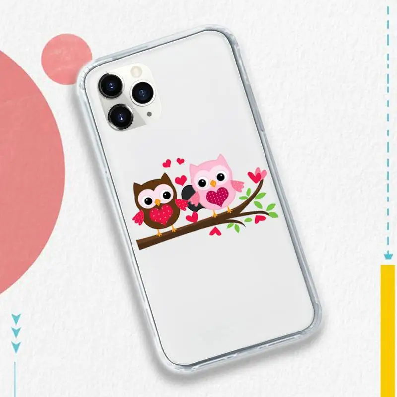 

owl Cute pink cartoon animal Phone Case Transparent soft For iphone 5 5s 5c se 6 6s 7 8 11 12 plus mini x xs xr pro max