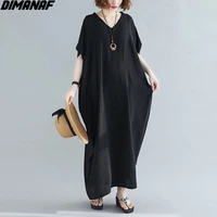 dimanaf 2021 oversize women dress bohemian beach korean style summer sundress solid maxi dress loose design casual long dress