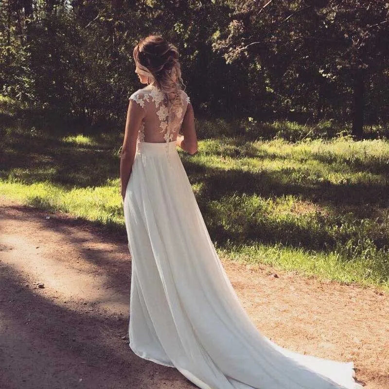 Шифоновое пляжное свадебное платье Vestido De Noiva 2020 прозрачная задняя часть
