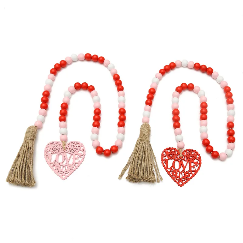Деревянная гирлянда из бусин сделай сам на День святого Валентина с кисточками