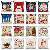 cartoon santa claus snowman cushion cover christmas tree letter printing linen sofa pillow covers home decoration car pillowcase