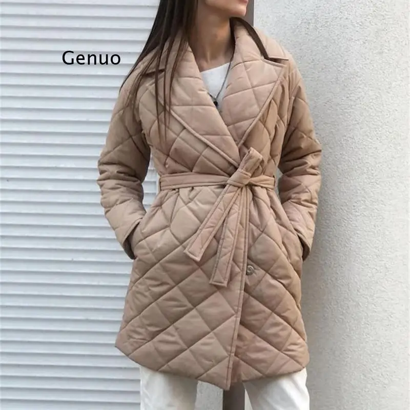 Lapel Mid-Length Padded Jacket 2022 Autumn and Winter Women's New Style Jacket Waist Pocket Padded Jacket Women