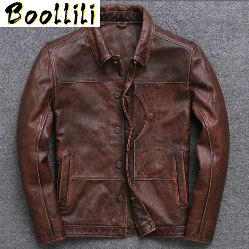 Мужская кожаная куртка Boollili винтажная из натуральной воловьей кожи Весна-Осень