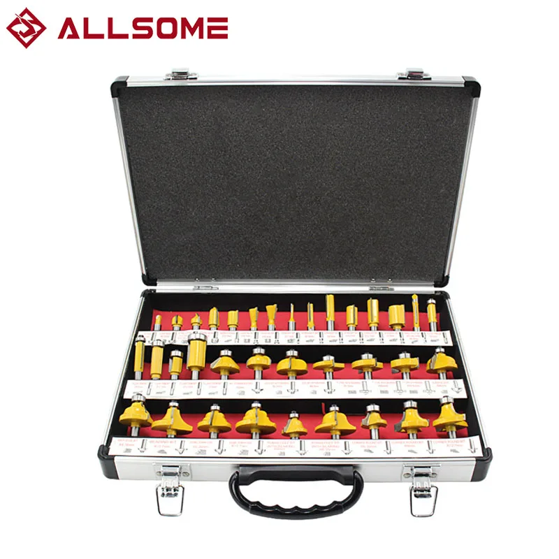 ALLSOME 35pc 8mm Shank Professional Flush Trim Router Bits Set For Wood Tungsten Carbide Woodworking Milling Cutter Tool Sets