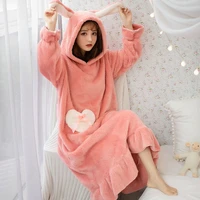 sleeping skirt female facecloth autumn and winter pajamas thickened cute can be worn outside loose large size home clothes robe