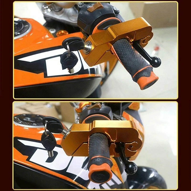 

Universal Motorcycle Lock CNC Motorcycle Handle Throttle Grip Security Lock Golden with 2 Keys