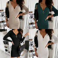 knitted jumper long sleeve bodycon dress womens zip party v neck ladies fashion
