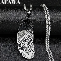 bohemian feather stainless steel statement necklace for women silver color necklaces pendants jewerly gargantilla n3200s02