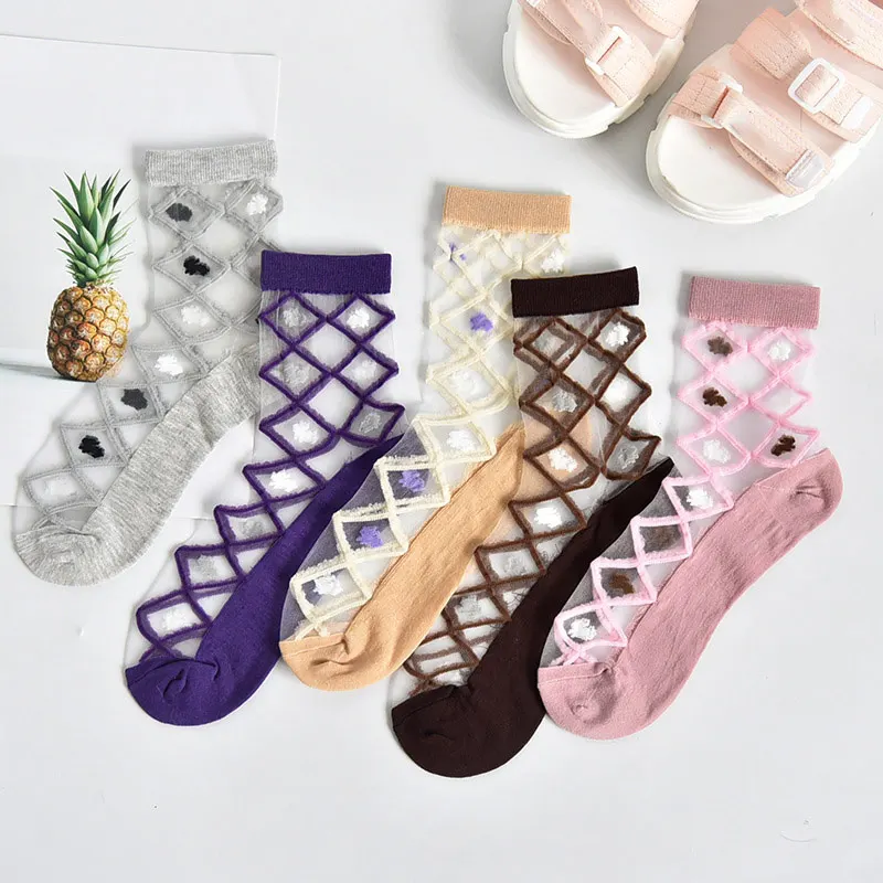 High 5 Pairs Fashion Mesh Transparent Socks for Women Comfortable Breathable Thin Fishnet See Through Ankle Sock DOG88 | Спорт и
