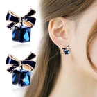 Женские серьги-гвоздики с голубым цирконом, корейские квадратные серьги в форме банта с кристаллами, модная трендовая бижутерия, новинка 2021