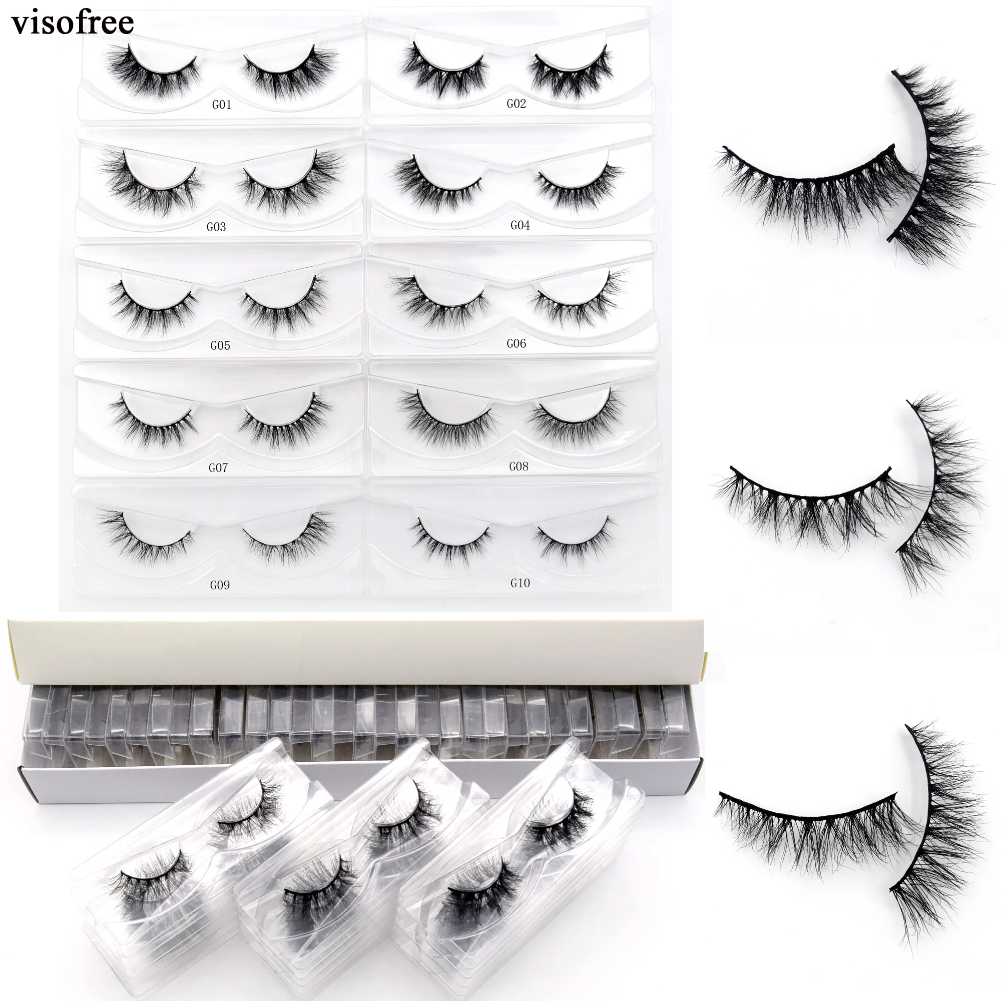 Visofree 30/60/100 пар ресницы серо коричневого цвета без коробки 3D выше щиколотки из