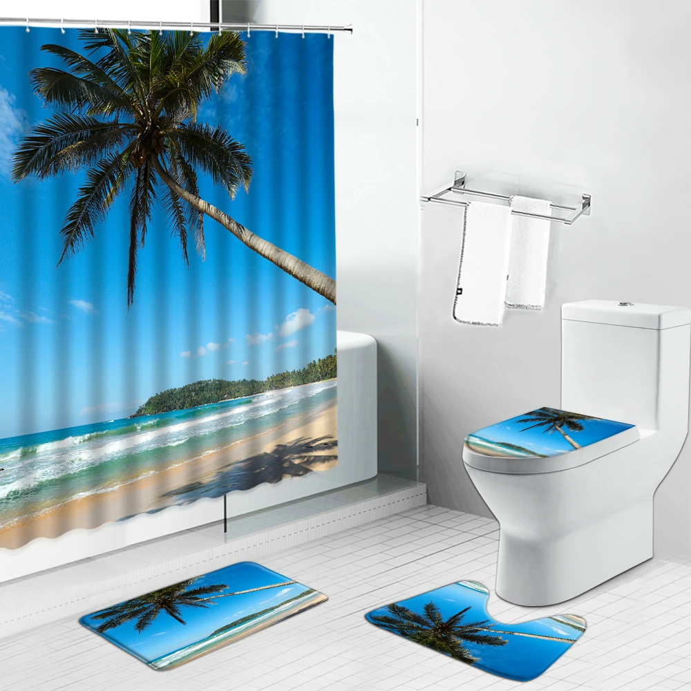 Набор штор для душа с пальмами пляжем морской звездой пейзажем навигацией