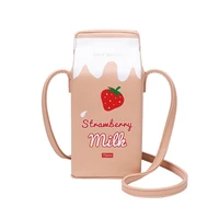 2021 pu mobile phone shoulder diagonal fruit cosmetic bag large capacity ladies creative messenger milk box bag