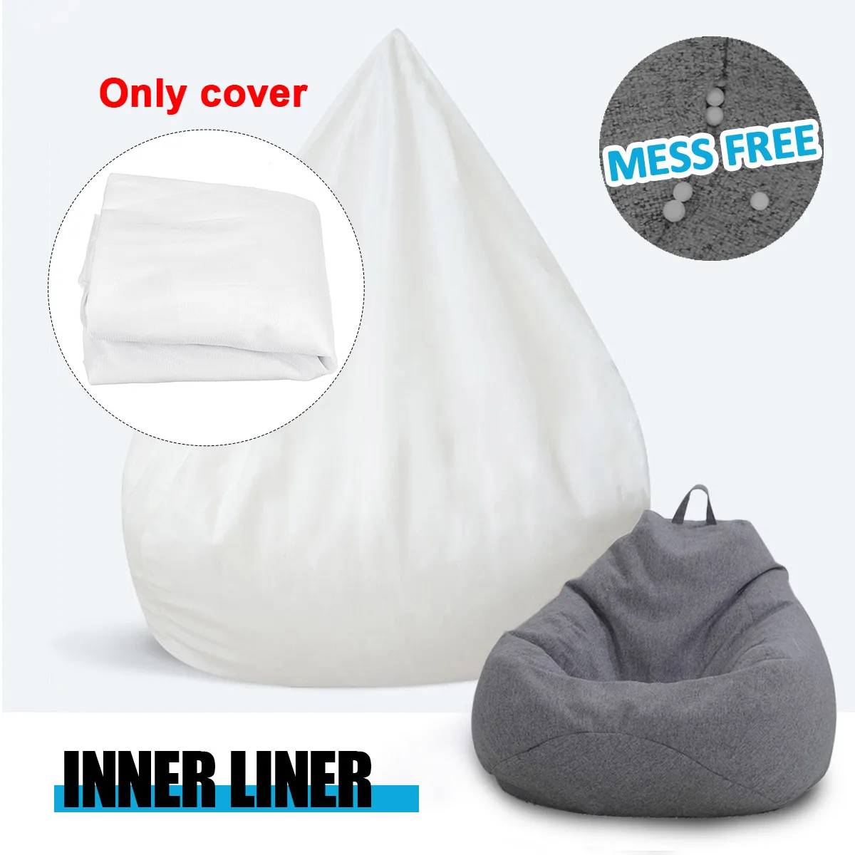 

Водонепроницаемая внутренняя подкладка для диванов Lazy BeanBag, 100x120 см, подходит для больших чехлов и мягких игрушек-животных, улучшенная верси...