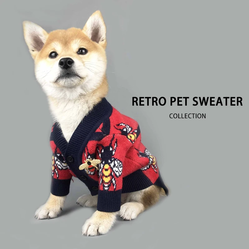 

Retro Clothes Dog Pet Ropa Perro Costume Para Coat Jacket Cat Puppy Sweater Jersey Designer Redbee Winter Warm Crochet Clothing