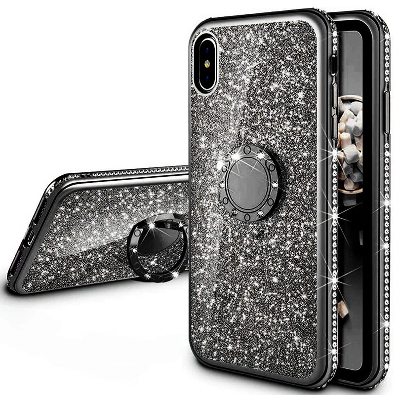 Блестящий чехол со стразами для iphone 11 Pro XS MAX XR 10X7 8 Plus 6 6 s, мягкий силиконовый чехол из ТПУ с бриллиантами для девушек - Цвет: ZBlack