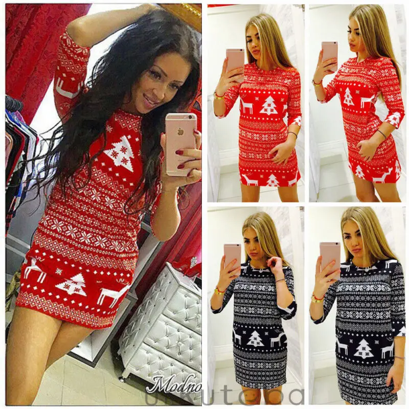 2019 модная новинка Женское зимнее трикотажное рождественское платье женский