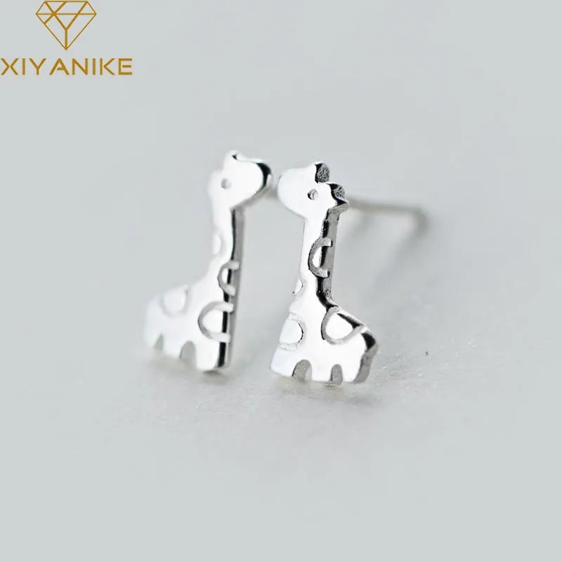 Женские серьги гвоздики с жирафом из серебра 925 пробы|Серьги-гвоздики| |