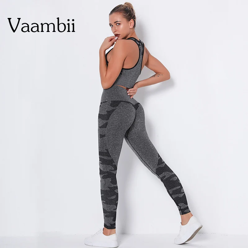 

Woman Camo Workout Clothes Outfits Seamless Sportswear Women Two Piece Yoga Sets Bra Pants Gym Set Work Out Clothing Active Wear