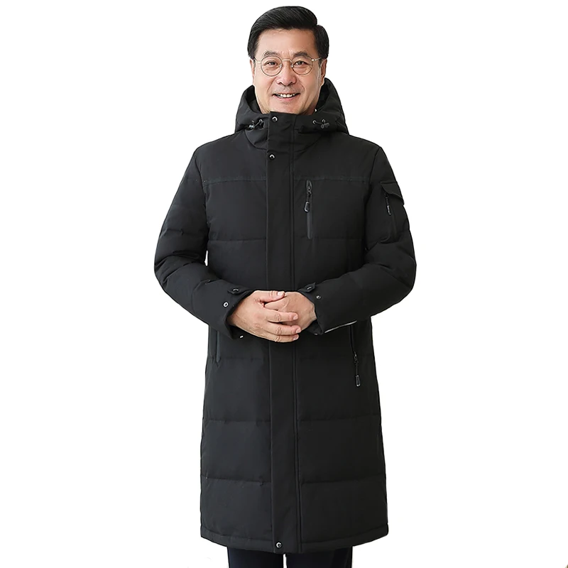 

-30 Degree Middle-aged Men Winter Down Coat For Father Plus Size 4XL Long White Duck Down Jacket Men Hooded Loose Down Parka Men