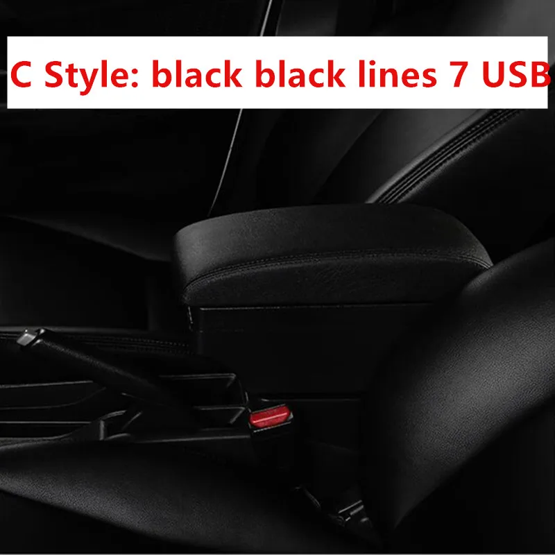 C black black line Для Renault Logan 2 подлокотник коробка Logan 2 Универсальный Автомобильный центральный подлокотник коробка для хранения Модификация аксессуары - Название цвета: C black black line