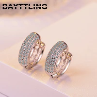 bayttling silver color 18mm shiny double row zircon earrings for women fashion wedding party jewelry gift earrings