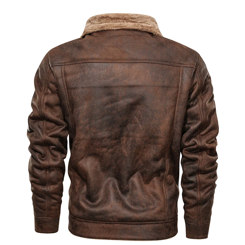 UAICESTAR Winter Leather Jacket Coat men Motorcycle Fashion Fur Collar Vintage Jacket Casual High Quality Locomotive Men Coat