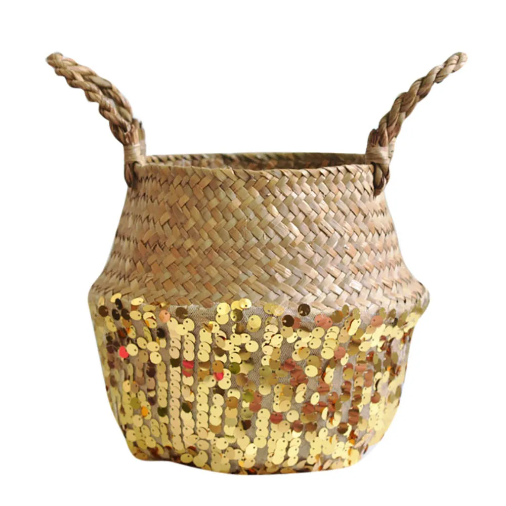 Seagrass Wicker Basket Flower Pot Folding Basket Dirty Basket Storage Decoration Home& Garden Wholesale& Drop Shipping