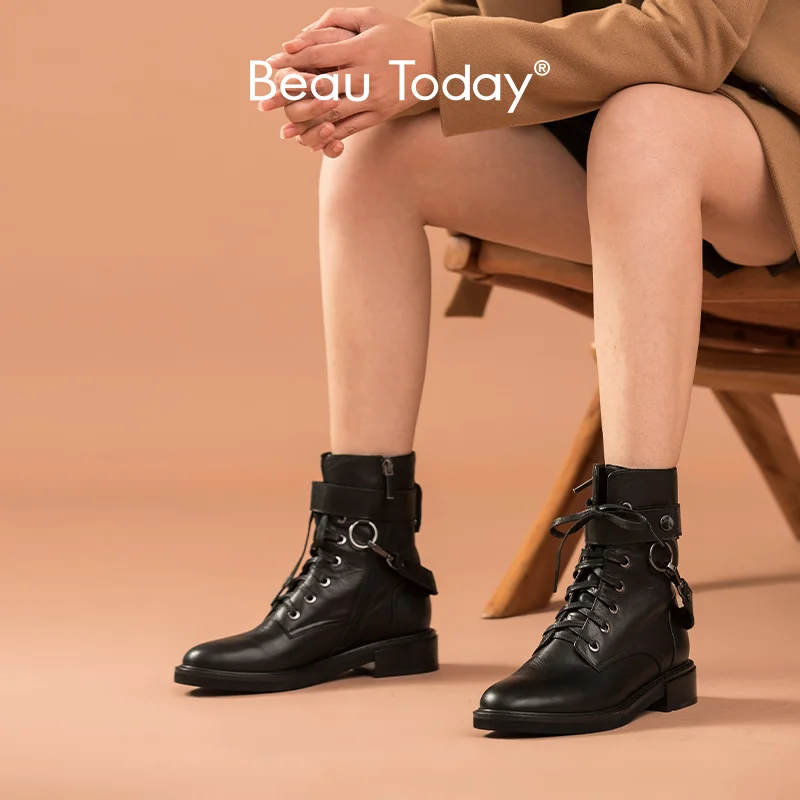 Ботинки женские мотоциклетные из натуральной телячьей кожи на молнии