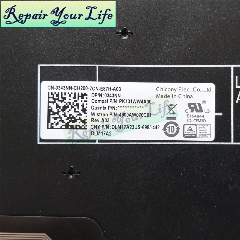 

keyboard for Dell Chromebook 13 3189 3180 3380 343nn US English PK131WW4A00 4900AW070C01 CN-0343NN CH200 black backlit original