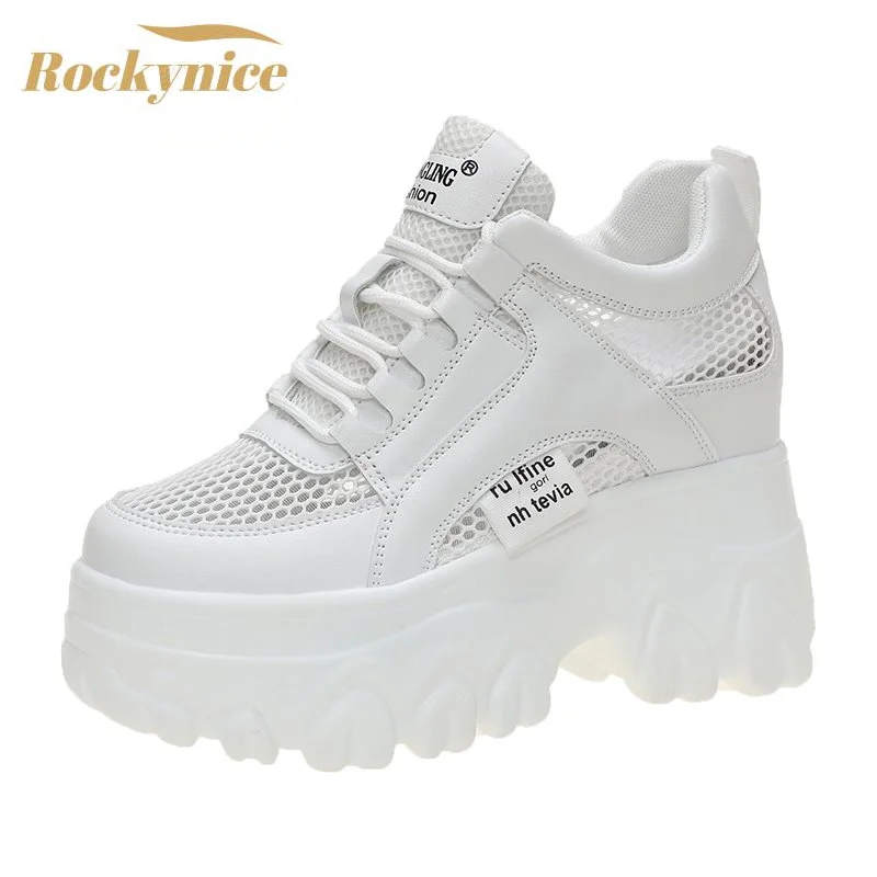 

Breathable Mesh Chunky White Sneakers Women Summer 2021 Hollow Out Mesh Platform Sandals Woman Height Increased Casual Shoe 10cm
