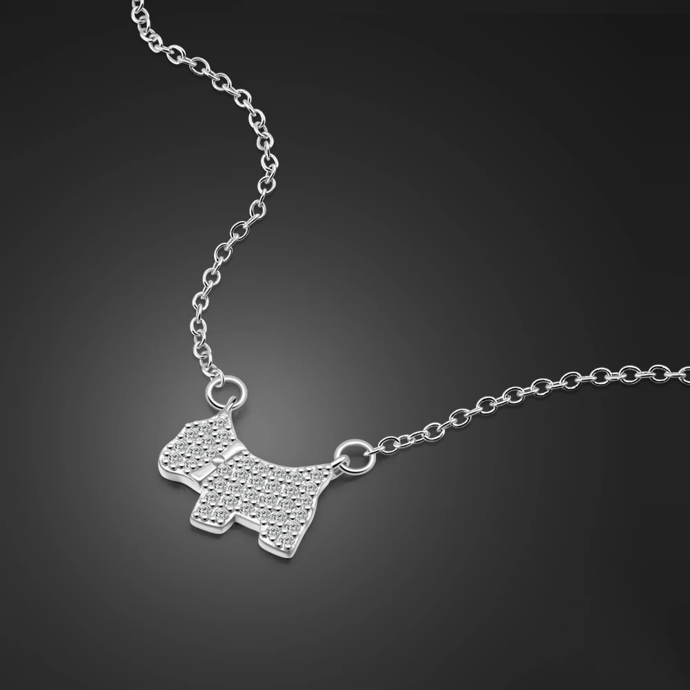 

Lovely 925 Silver Necklace for Women-Shining Puppy Pendant Necklace-Girl Sterling Silver Rolo Chain 44CM-Charming Jewelry
