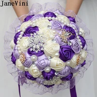 janevini luxury purple fake flowers wedding bouquet for bride pearls beaded ribbon bridal accessories bukiet sztucznych kwiatow