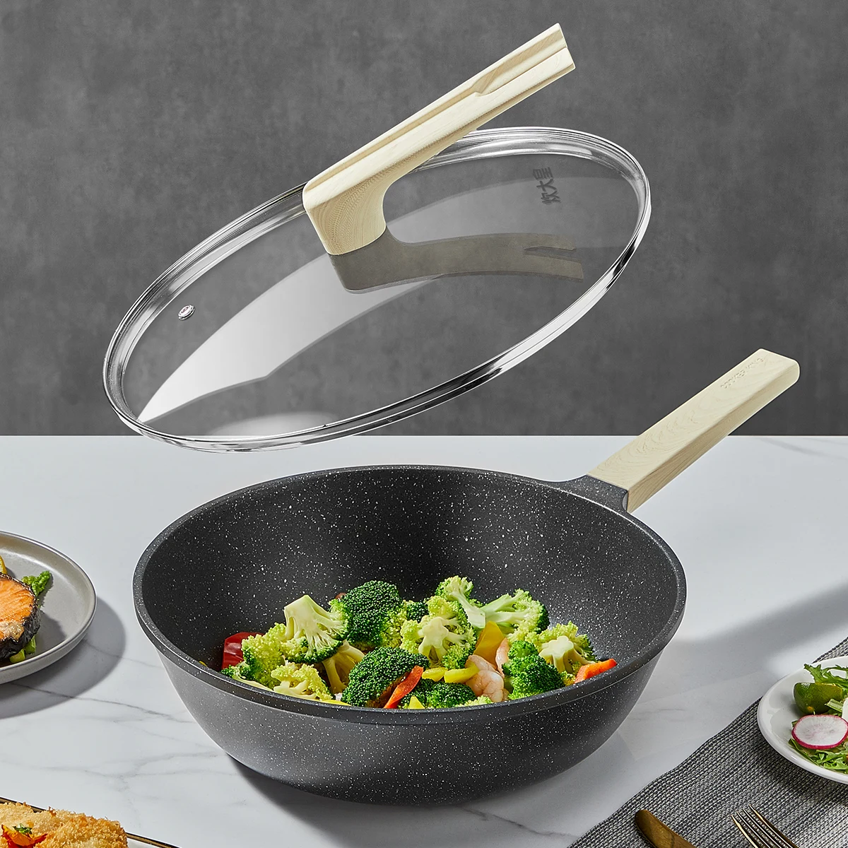 

Зеркальный гранит COOKER KING с крышкой I, подходит для индукции, PFOA Free ,30 см, бесплатный подарок-деревянные брызги