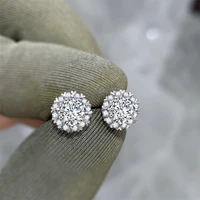 s925 sterling silver real 1 carat diamond garnet earring for women mujer oreja silver 925 jewelry wedding round stud earrings
