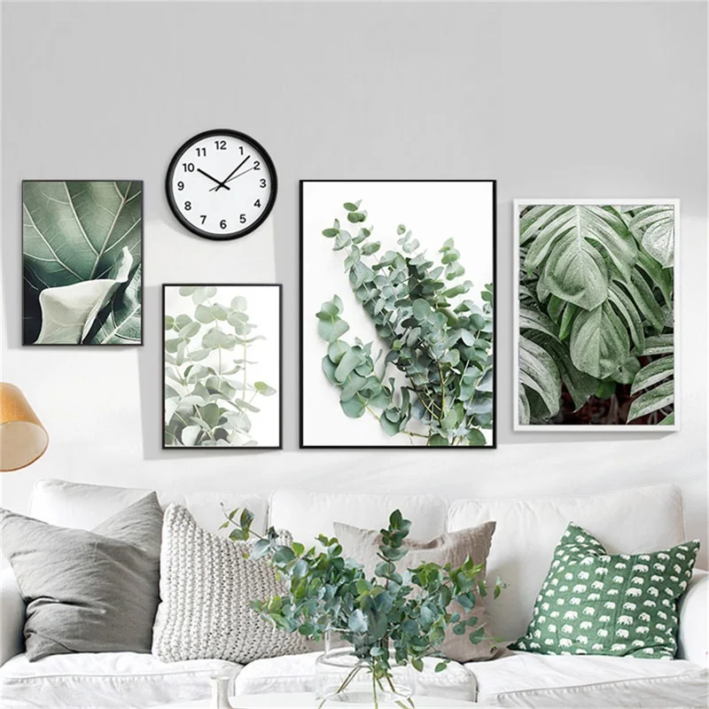 

Nordic City Landscape Arch Canvas Painting Eucalyptus Picture Leaf Poster Green Tree and Car Painting Wall Art for Home Decor