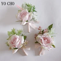 yo cho pink boutonniere flowers wedding wrist corsage pins groom boutonniere buttonhole men wedding witness marriage accessories