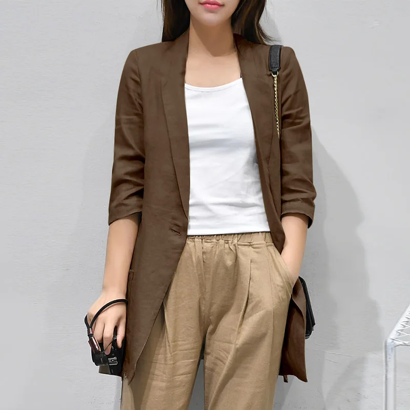 

VONDA Women Coat 2021 Casual Solid Color Jackets Office Formal Suit Blazers Outerwear Veste Femme Loose OL Office Streetwears