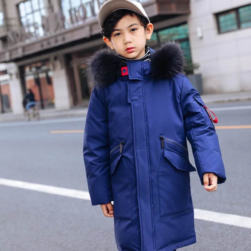 Детские утепленные пуховики с утиным пухом для мальчиков Длинная Верхняя одежда