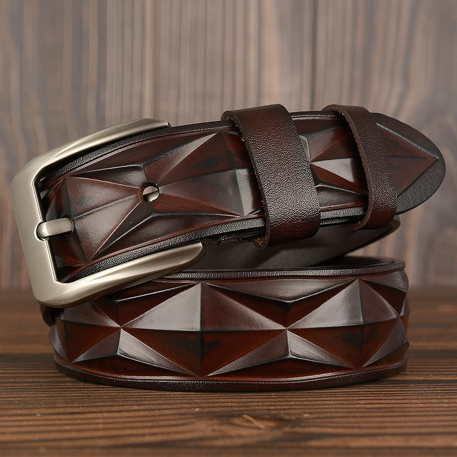 Новый модный мужской ремень из натуральной воловьей кожи роскошный 3D с