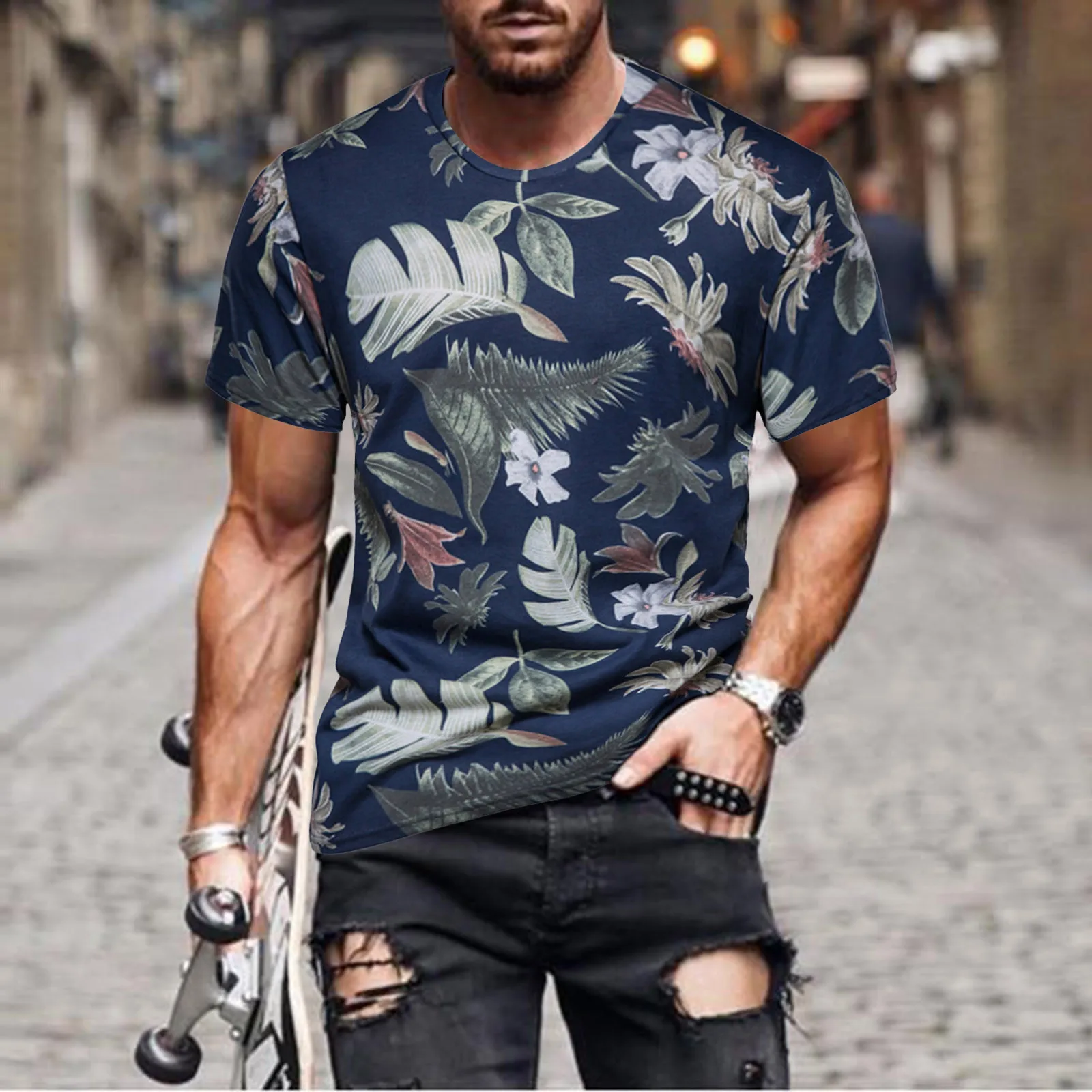 

2021 New Summer Leaf Printed T Shirts Men O-neck Cotton Short-sleeved Men's T-Shirt Summer Male Tops Tee Shirts футболка