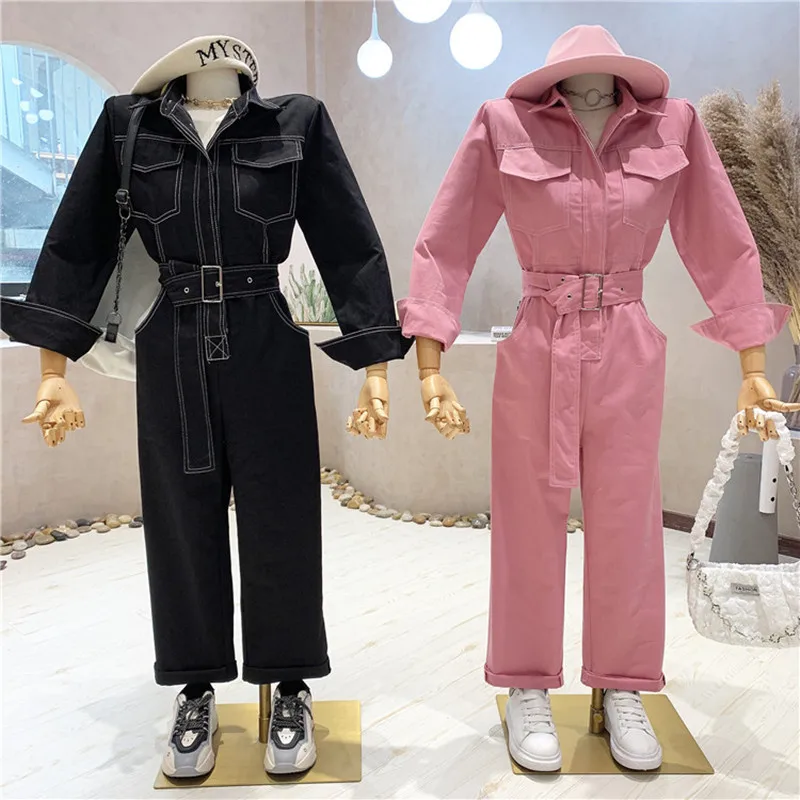 

Новинка, женская одежда, осень 2021, модные джинсовые комбинезоны с длинным рукавом и широкими штанинами для отдыха