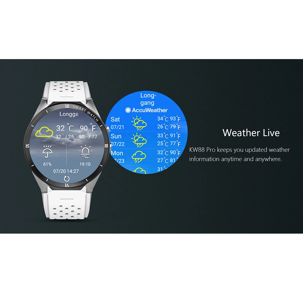 KingWear KW88 Pro 3g gps wifi Смарт-часы телефон Android 7,0 MTK6580 четырехъядерный 1 Гб 16 Гб 2,0 МП камера Видеозвонок спортивные Смарт-часы