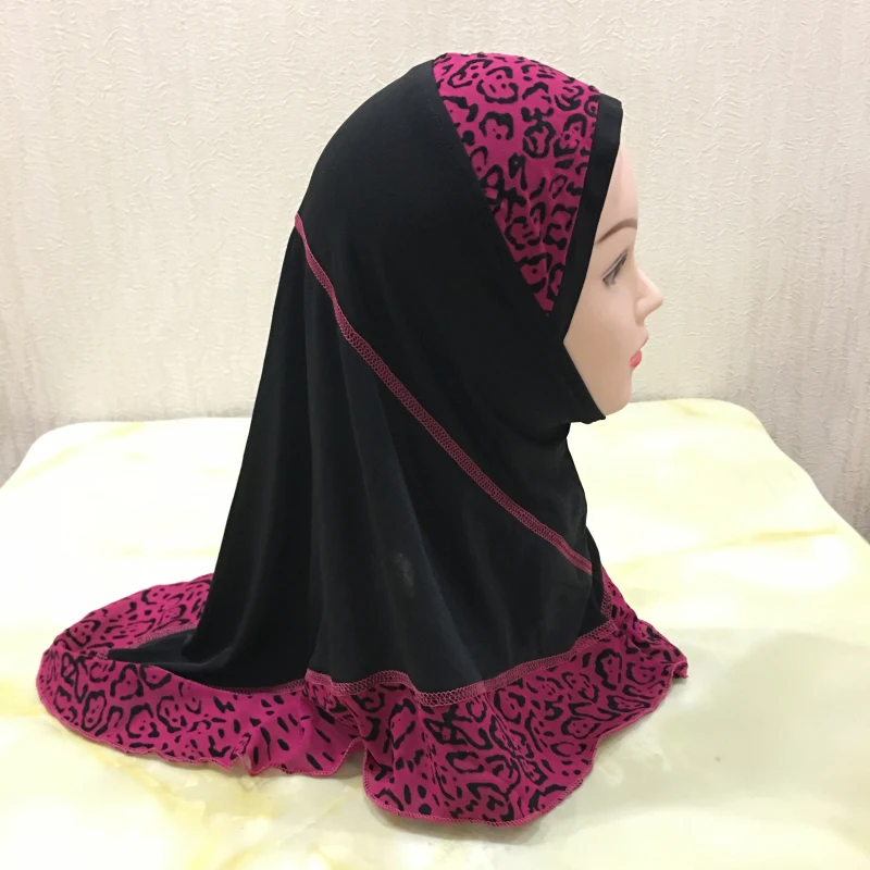 H1406 beautiful two parts combined small girl hijab islamic leopard print scarf hijab hats