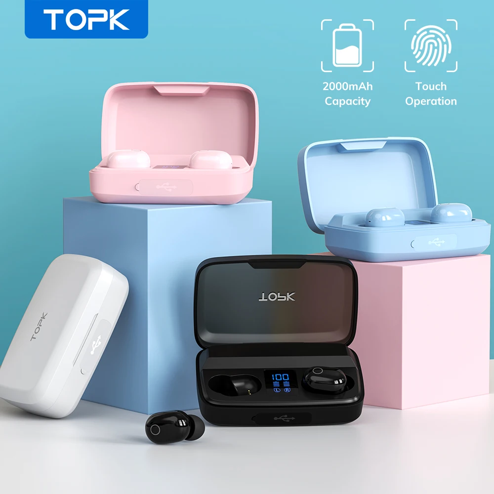 TWS-наушники TOPK Беспроводные с поддержкой Bluetooth 5 0 2000 мАч | Электроника