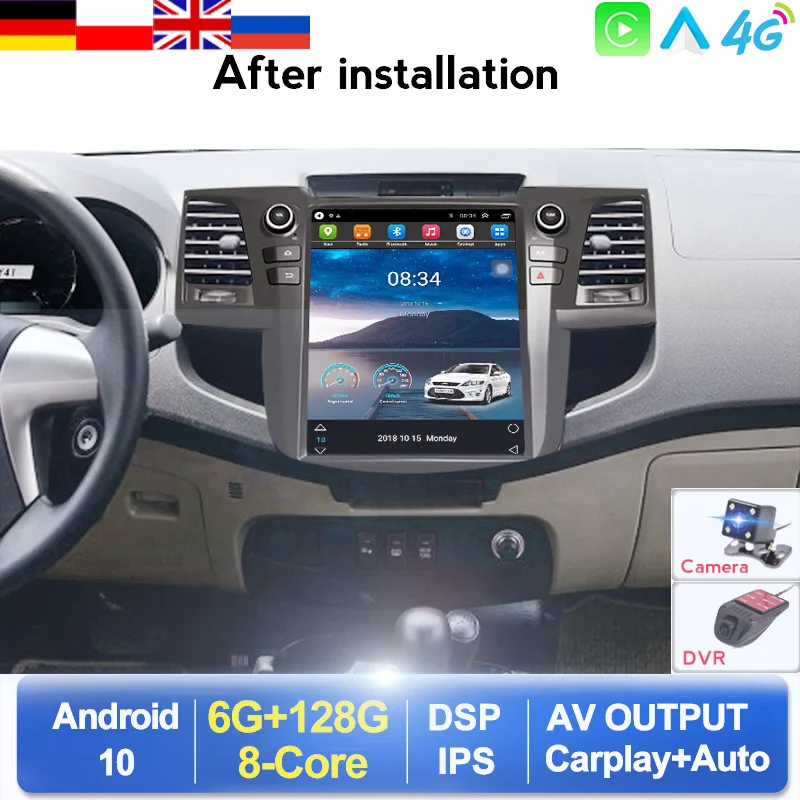 128G экран Тесла для TOYOTA Fortuner HILUX Revo 2005-2015 Android автомобильный мультимедийный плеер