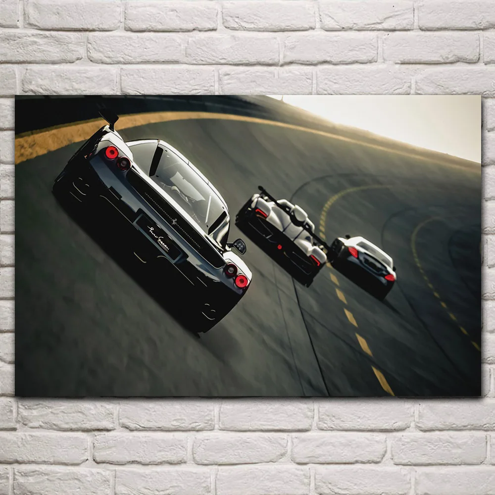

Cool racing supercars roads track motor race figure fabric posters on the wall picture home art living room decoration KQ282