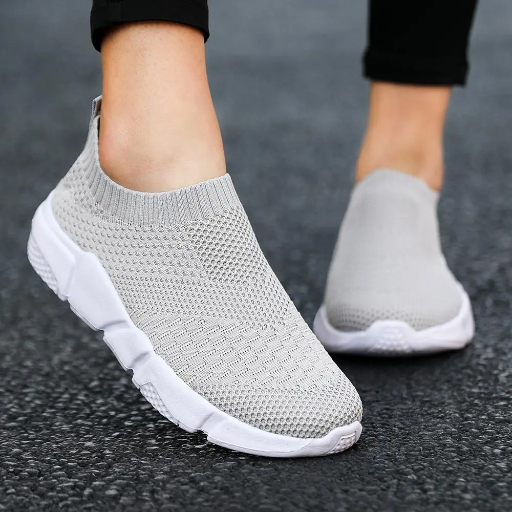 

Plus Size Mesh Slip on Sock Sneakers for Women Summer Sports Shoes Women's Sport Shoes Running Woman Gray Knitting Knit GMB-2027