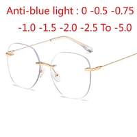 metal rimless glasses frame women prescription anti blue light myopia optical oval eyewear 0 0 5 1 0 1 5 to 5 0
